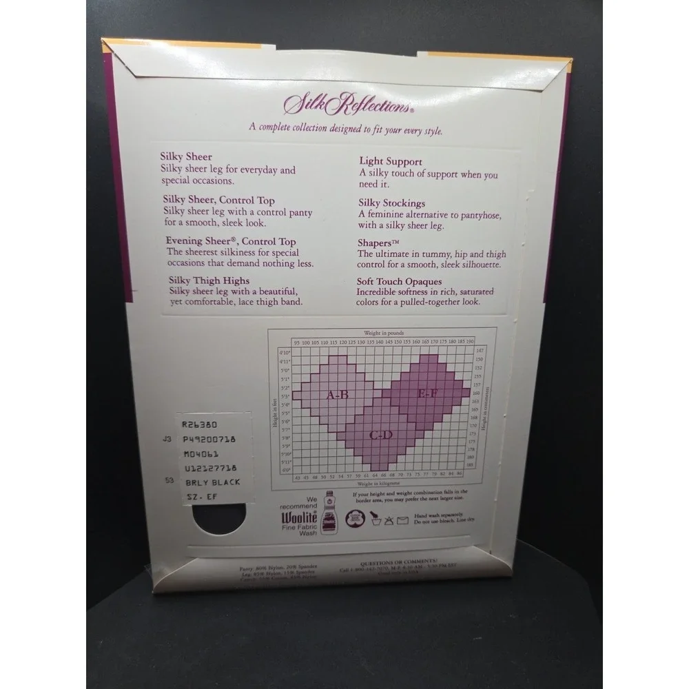 Hanes Silk Reflections Pantyhose Black Silky Sheer Control Top Style 718 Size EF